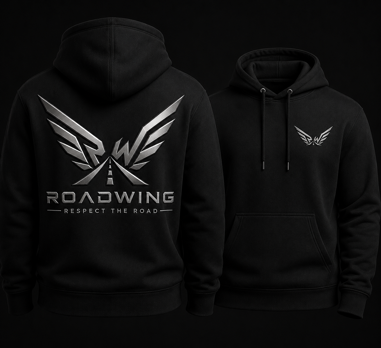 RoadWing Signature Hoodie shown from front and back